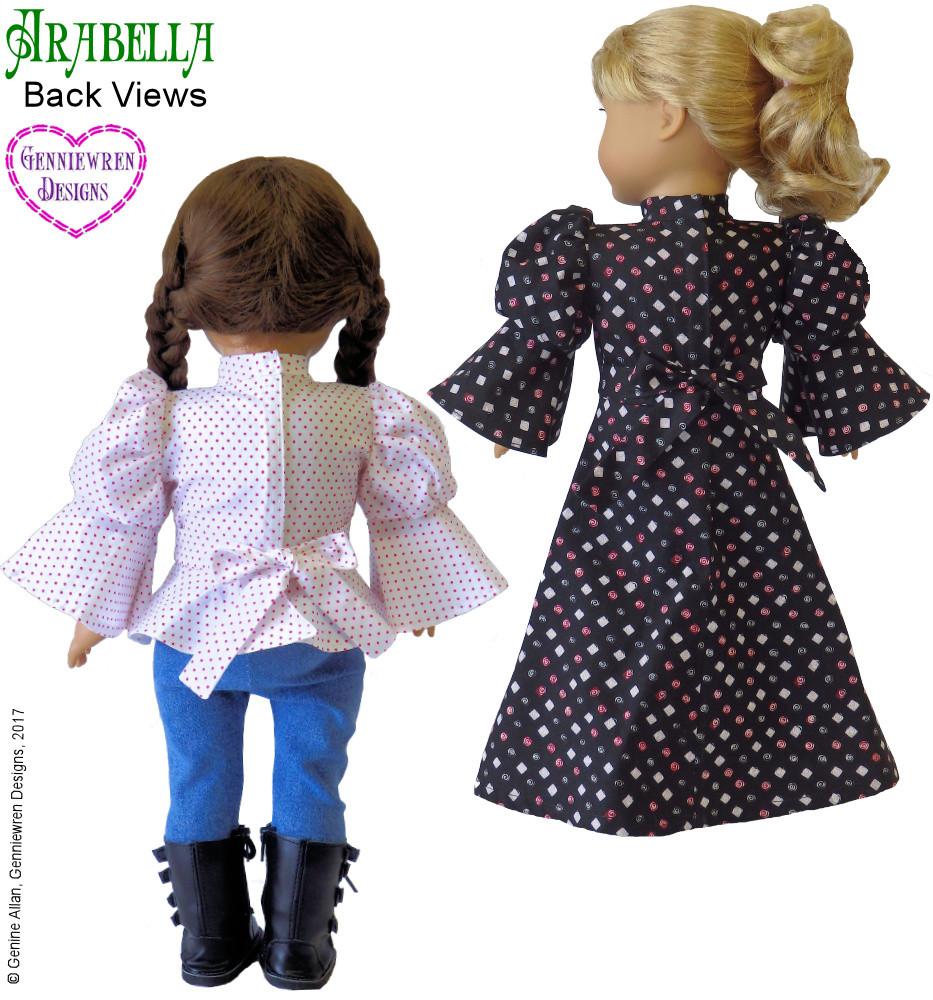 Genniewren 18 Inch Historical Arabella 1970s Style Blouse or Dress 18" Doll Clothes Pattern Pixie Faire