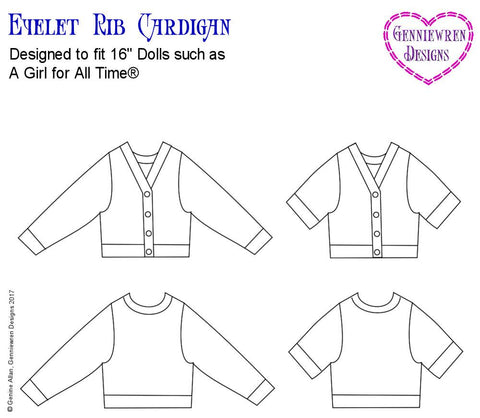 Genniewren A Girl For All Time Eyelet Rib Cardigan Knitting Pattern for AGAT Dolls Pixie Faire