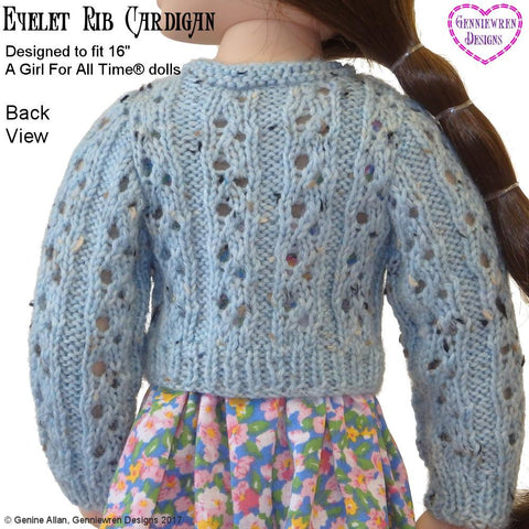 Genniewren A Girl For All Time Eyelet Rib Cardigan Knitting Pattern for AGAT Dolls Pixie Faire