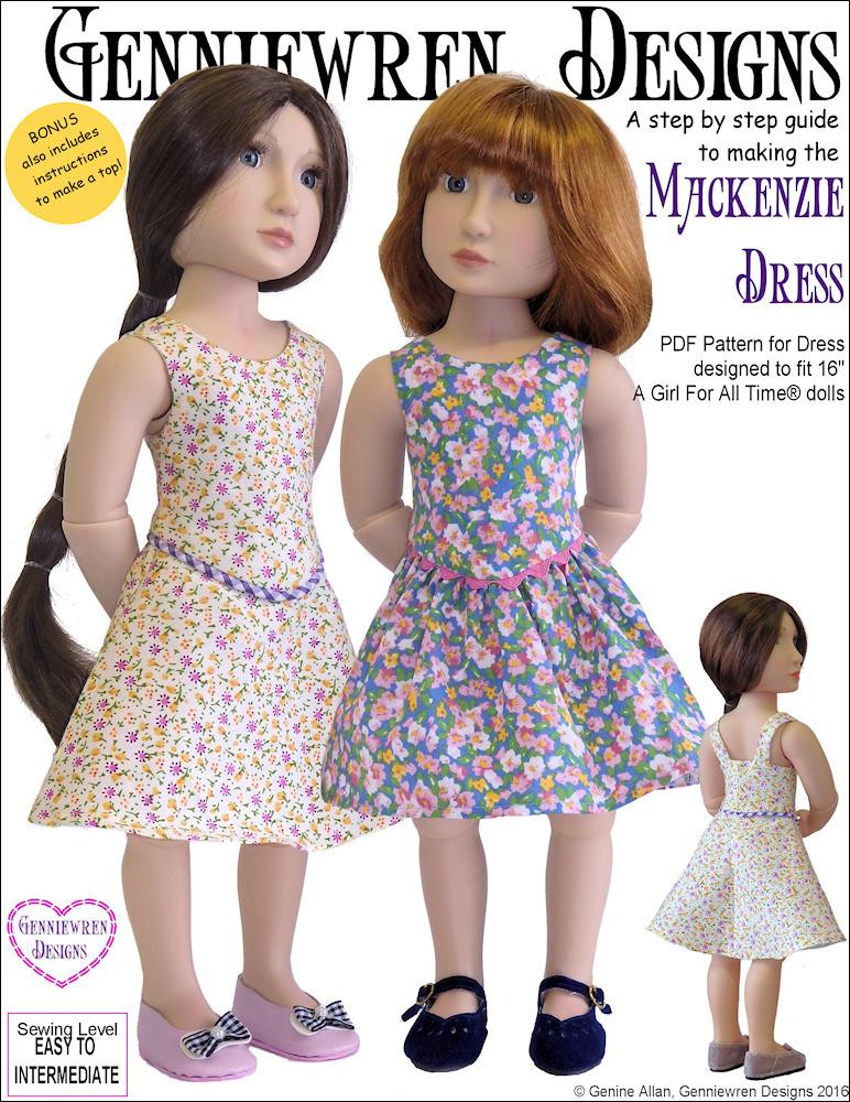 Genniewren A Girl For All Time Mackenzie Dress Pattern for AGAT Dolls Pixie Faire