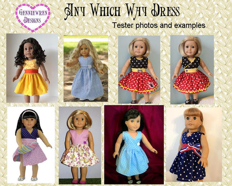 Genniewren 18 Inch Modern Any Which Way Dress 18" Doll Clothes Pattern Pixie Faire