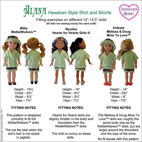 Genniewren WellieWishers Alana 14-14.5" Doll Clothes Pattern Pixie Faire