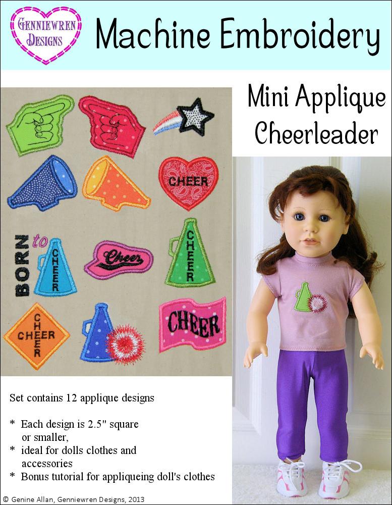 Genniewren Designs Mini Applique Cheerleading Design Set Machine Embroidery Design For Doll Clothes