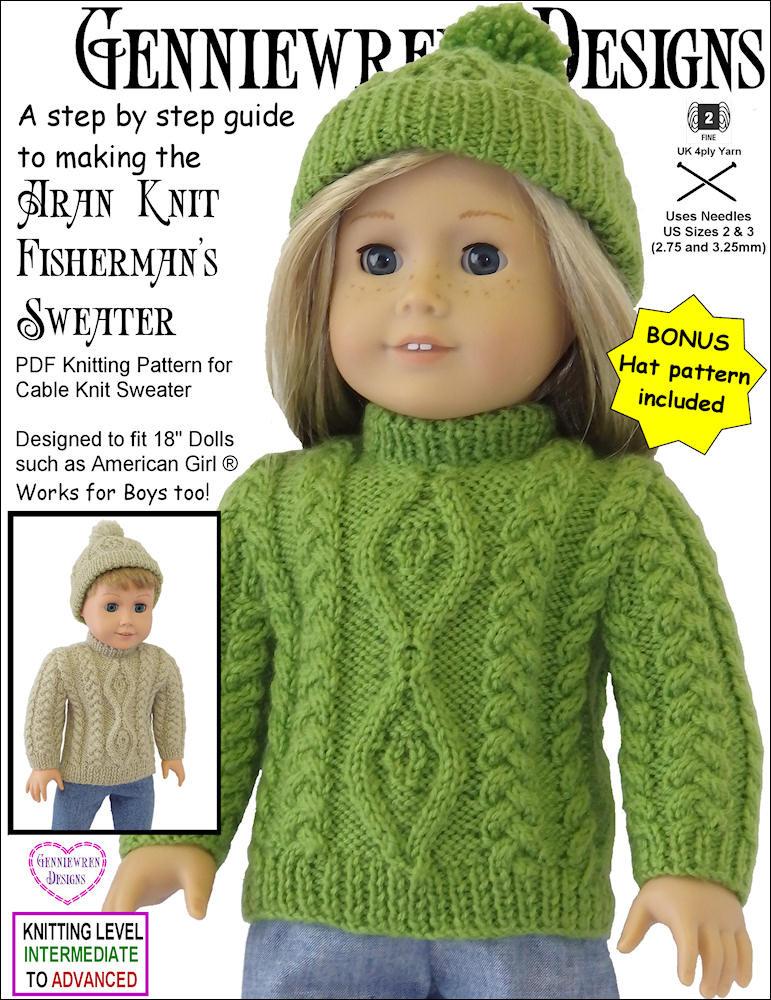 Genniewren Knitting Aran Knit Fisherman's Sweater and Hat Knitting Pattern Pixie Faire