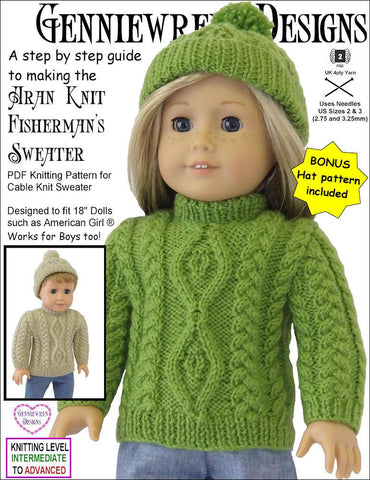 Genniewren Knitting Aran Knit Fisherman's Sweater and Hat Knitting Pattern Pixie Faire