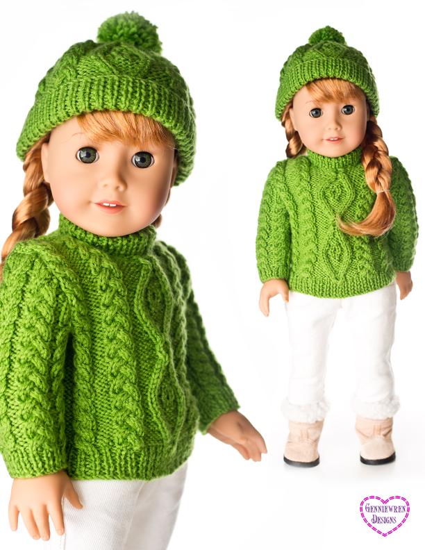 Genniewren Knitting Aran Knit Fisherman's Sweater and Hat Knitting Pattern Pixie Faire
