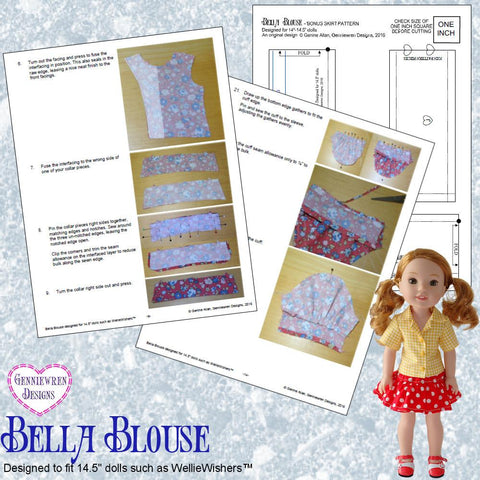 Genniewren WellieWishers Bella Blouse 14.5" Doll Clothes Pattern Pixie Faire