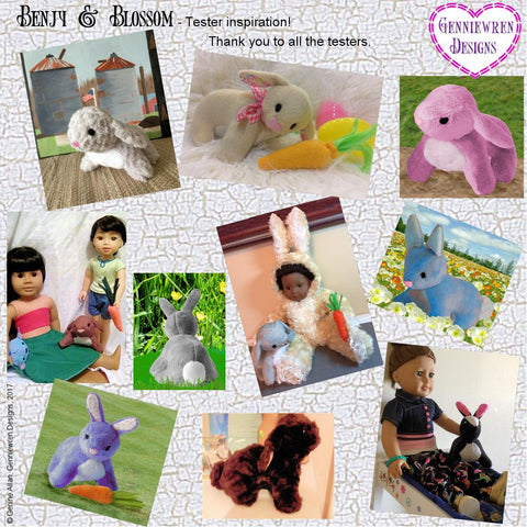 Genniewren 18 Inch Modern Benjy & Blossom Bunny Pets 18" Doll Pet Pattern Pixie Faire