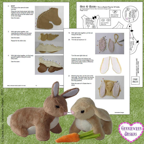 Genniewren 18 Inch Modern Benjy & Blossom Bunny Pets 18" Doll Pet Pattern Pixie Faire