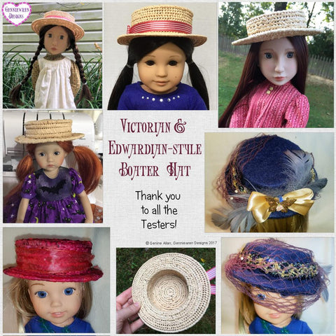 Genniewren 18 Inch Historical Victorian & Edwardian-Style Boater Hat Pattern for 13-18 Inch Dolls Pixie Faire