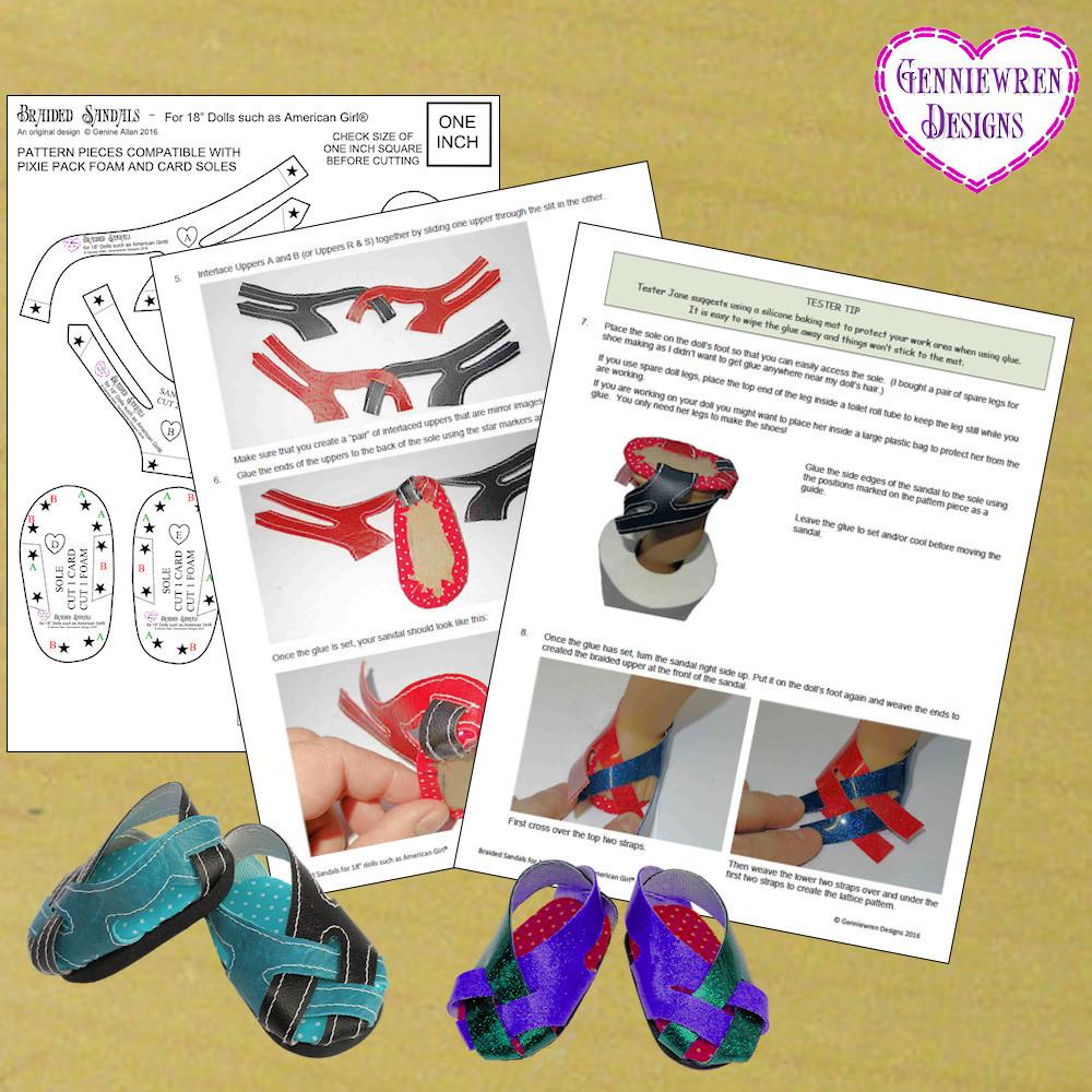Genniewren Shoes Braided Sandals 18" Doll Shoes Pixie Faire