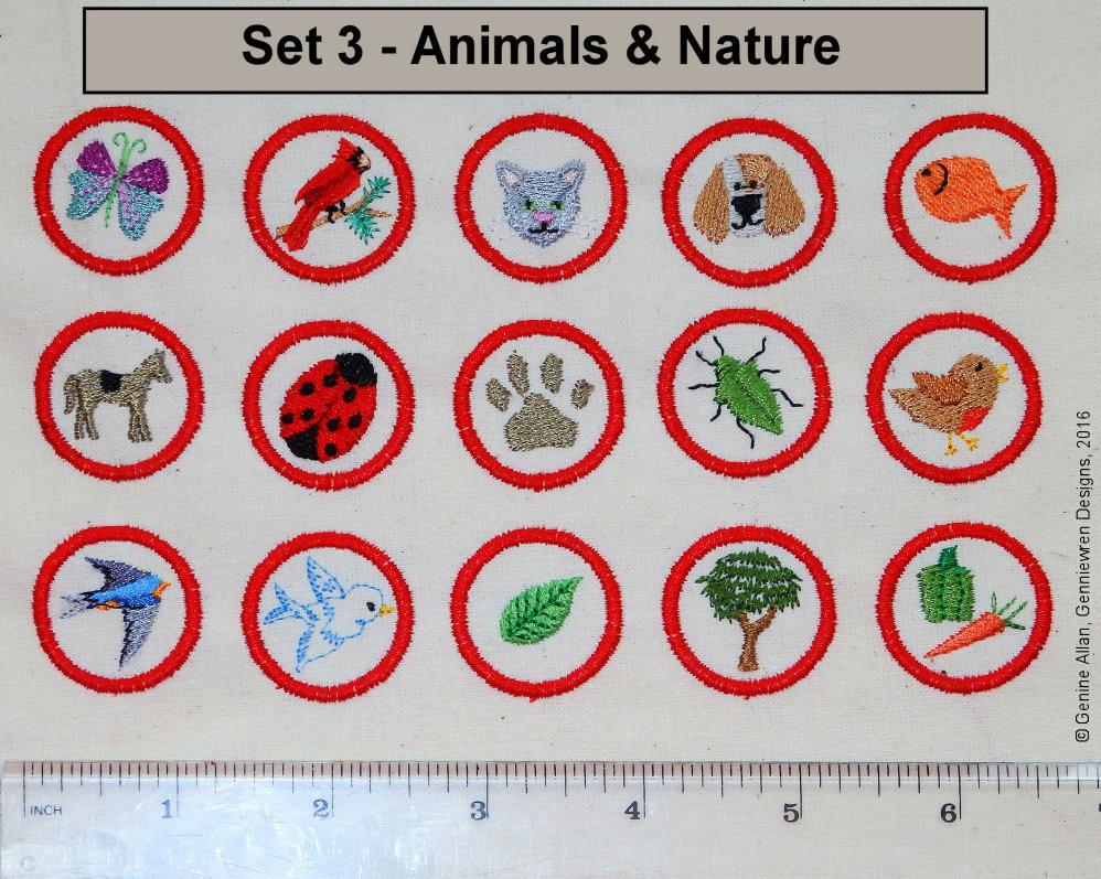 Genniewren Machine Embroidery Design Mini Club Patches Design Set 3 - Animals and Nature - Machine Embroidery Designs Pixie Faire