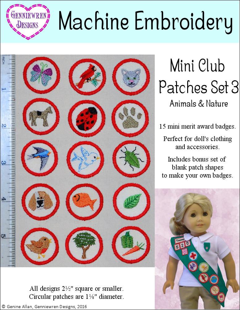 Genniewren Machine Embroidery Design Mini Club Patches Design Set 3 - Animals and Nature - Machine Embroidery Designs Pixie Faire