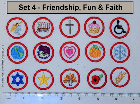 Genniewren Machine Embroidery Design Mini Club Patches Design Set 4 - Friendship, Fun & Faith - Machine Embroidery Designs Pixie Faire