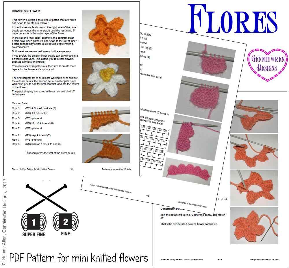 Genniewren Knitting Flores 18" Doll Knitting Pattern Pixie Faire