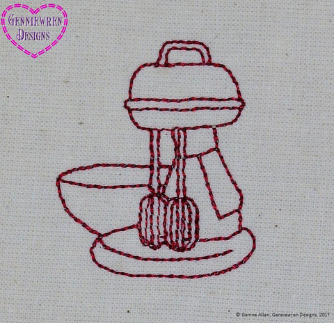 Genniewren Machine Embroidery Design FREE Redwork Mixer Machine Embroidery Design Pixie Faire
