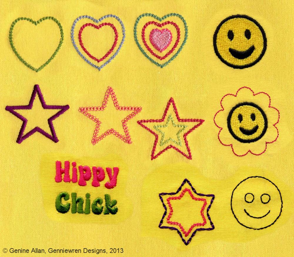 Genniewren Machine Embroidery Design Hippy Chick Hearts & Stars Design Set Machine Embroidery Designs Pixie Faire
