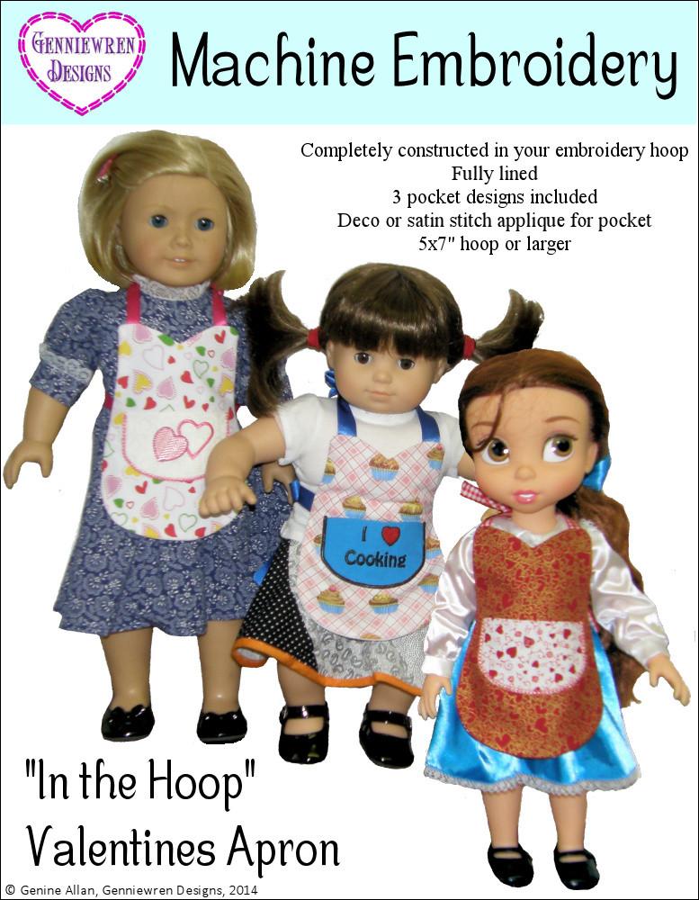 Genniewren Machine Embroidery Design In the Hoop Valentines Doll Apron Machine Embroidery Designs Pixie Faire