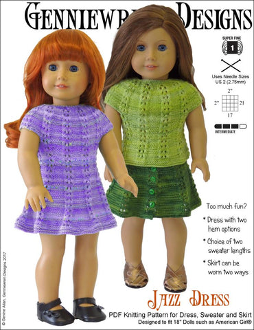 Genniewren Knitting Jazz Dress 18" Doll Knitting Pattern Pixie Faire