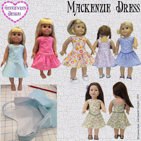 Genniewren 18 Inch Modern Mackenzie Dress 18" Doll Clothes Pattern Pixie Faire