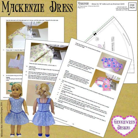 Genniewren 18 Inch Modern Mackenzie Dress 18" Doll Clothes Pattern Pixie Faire