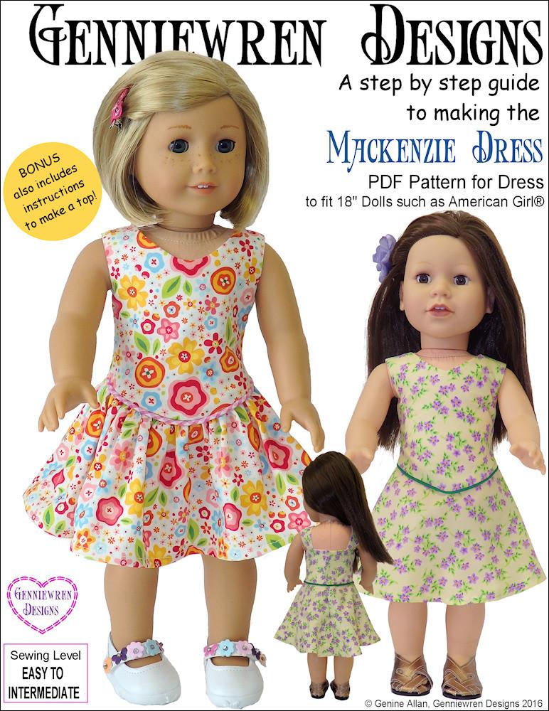 Genniewren Designs Mackenzie Dress Doll Clothes Pattern 18 inch