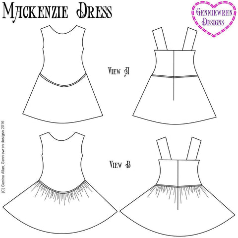Genniewren 18 Inch Modern Mackenzie Dress 18" Doll Clothes Pattern Pixie Faire
