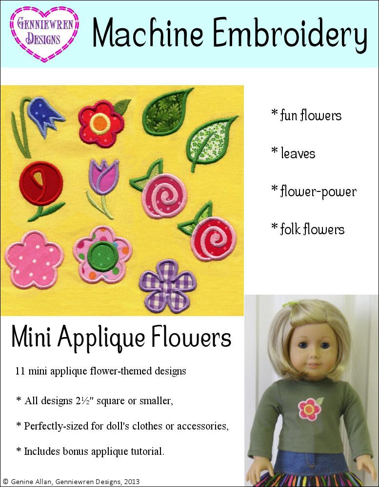 Genniewren Designs Mini Applique Flowers Machine Embroidery Design For Doll  Clothes