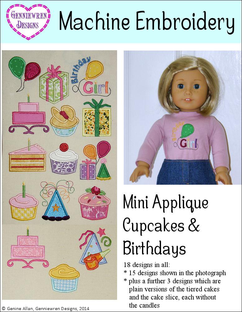 Genniewren Machine Embroidery Design Mini Applique Cupcakes & Birthdays Machine Embroidery Designs Pixie Faire
