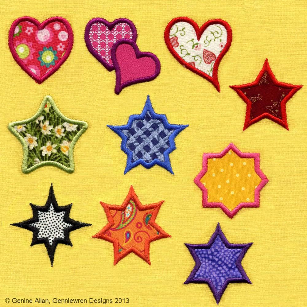 Genniewren Machine Embroidery Design Mini Applique Hearts & Stars Machine Embroidery Designs Pixie Faire