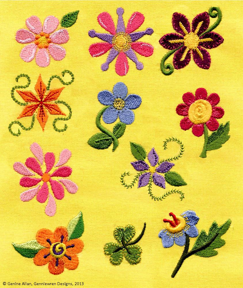Genniewren Machine Embroidery Design Mini Funky Flowers Machine Embroidery Designs Pixie Faire