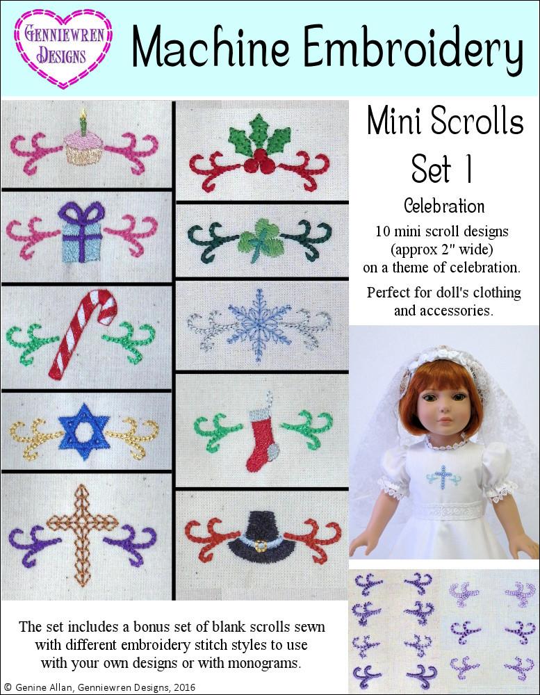 Genniewren Machine Embroidery Design Celebrate Mini Scroll Design Set 1 Machine Embroidery Designs Pixie Faire