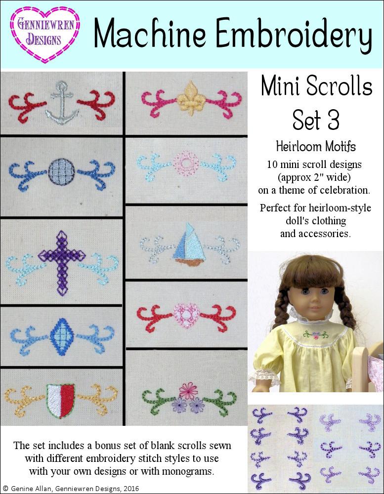 Genniewren Machine Embroidery Design Mini Scroll Design Set 3 Machine Embroidery Designs Pixie Faire
