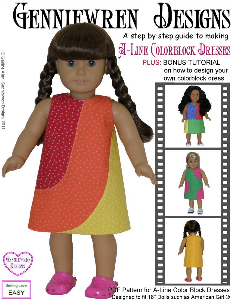 A-Line Color Blocked Dresses 18 inch Doll Clothes PDF Pattern Download A-Line Color Blocked Dresses 18 inch Doll Clothes PDF Pattern Download