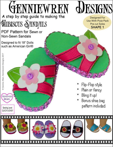 Genniewren Shoes Hibiscus Sandals 18" Doll Shoes Pixie Faire