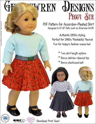 Genniewren 18 Inch Historical Peggy Sue  Accordion Pleated Skirt  18" Doll Clothes Pattern Pixie Faire