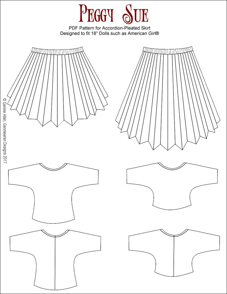 Genniewren 18 Inch Historical Peggy Sue  Accordion Pleated Skirt  18" Doll Clothes Pattern Pixie Faire