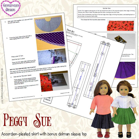 Genniewren 18 Inch Historical Peggy Sue  Accordion Pleated Skirt  18" Doll Clothes Pattern Pixie Faire