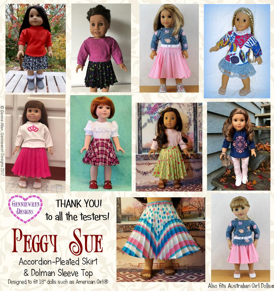 Genniewren 18 Inch Historical Peggy Sue  Accordion Pleated Skirt  18" Doll Clothes Pattern Pixie Faire
