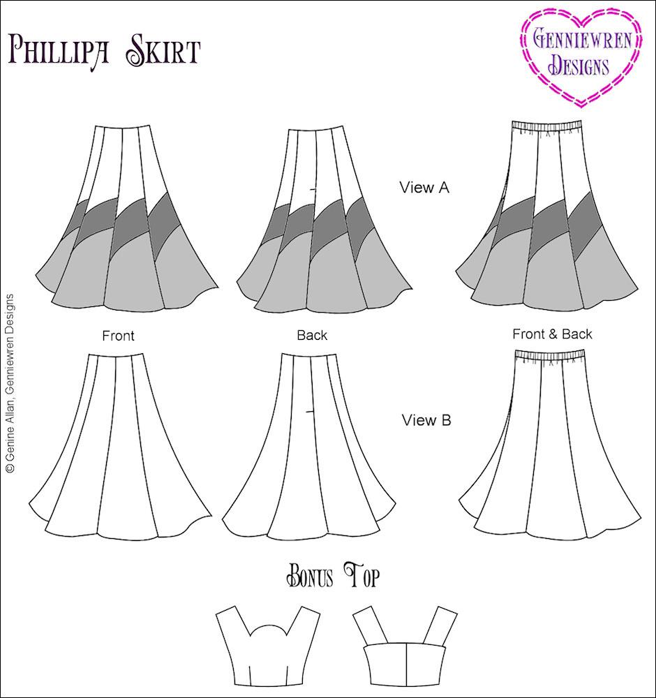 Genniewren 18 Inch Modern Philippa Skirt 18" Doll Clothes Pattern Pixie Faire