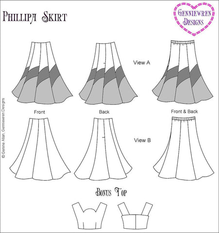 Genniewren 18 Inch Modern Philippa Skirt 18" Doll Clothes Pattern Pixie Faire