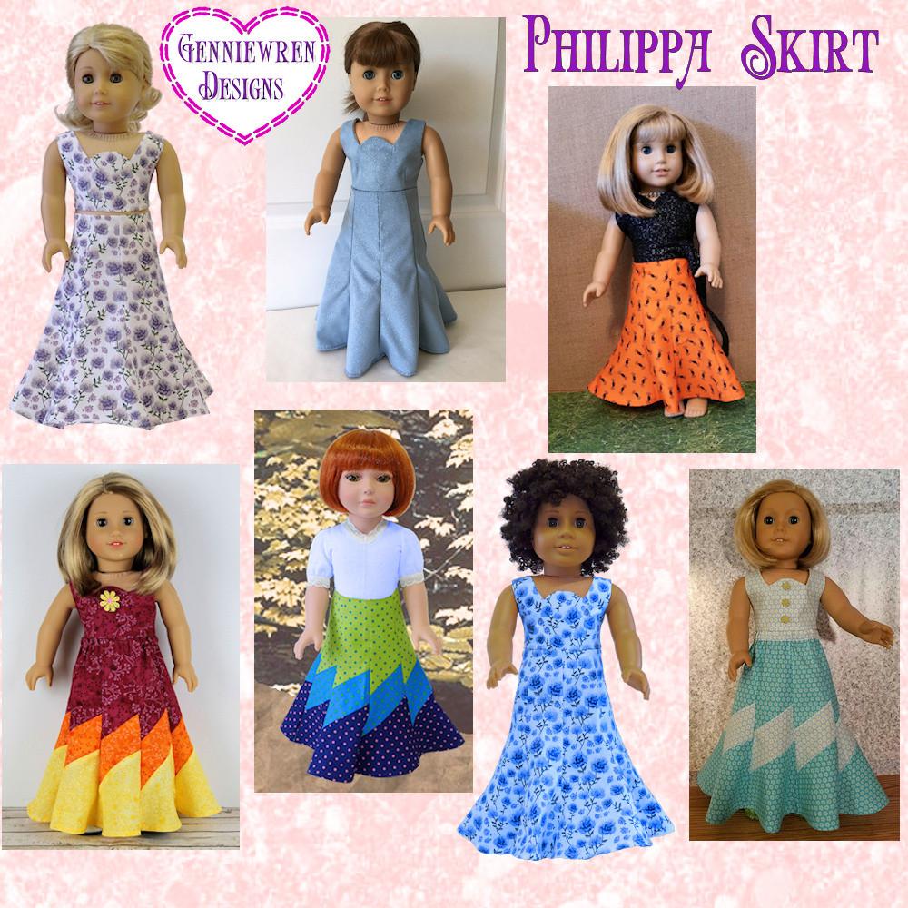 Genniewren 18 Inch Modern Philippa Skirt 18" Doll Clothes Pattern Pixie Faire