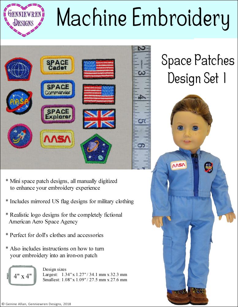 Genniewren Designs Mini Space Patches Set 1 Machine Embroidery Designs For  Doll Clothes