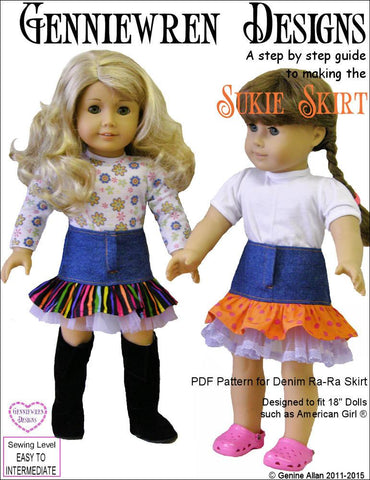 Genniewren 18 Inch Modern Sukie Denim Ra-Ra Skirt 18" Doll Clothes Pattern Pixie Faire