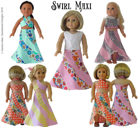 Genniewren 18 Inch Historical Swirl Maxi 18" Doll Clothes Pattern Pixie Faire