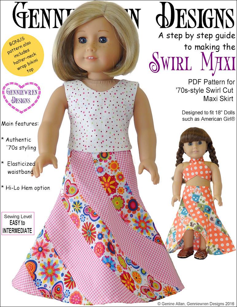 Genniewren 18 Inch Historical Swirl Maxi 18" Doll Clothes Pattern Pixie Faire