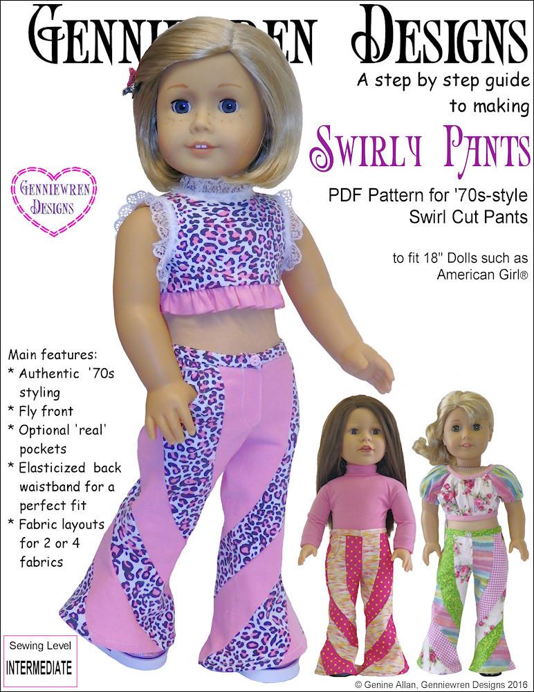 Genniewren Designs Swirly Pants Doll Clothes Pattern 18 inch