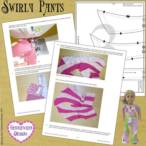 Genniewren 18 Inch Historical Swirly Pants 18" Doll Clothes Pattern Pixie Faire