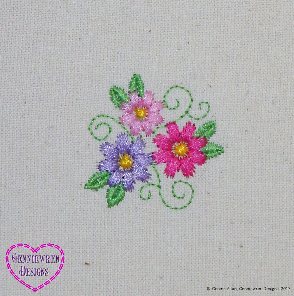 Genniewren Designs Free Three Flowers Machine Embroidery Design