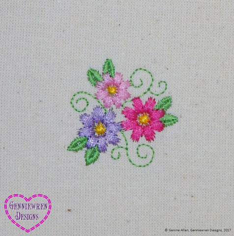 Genniewren Machine Embroidery Design FREE Three Flowers Machine Embroidery Design Pixie Faire